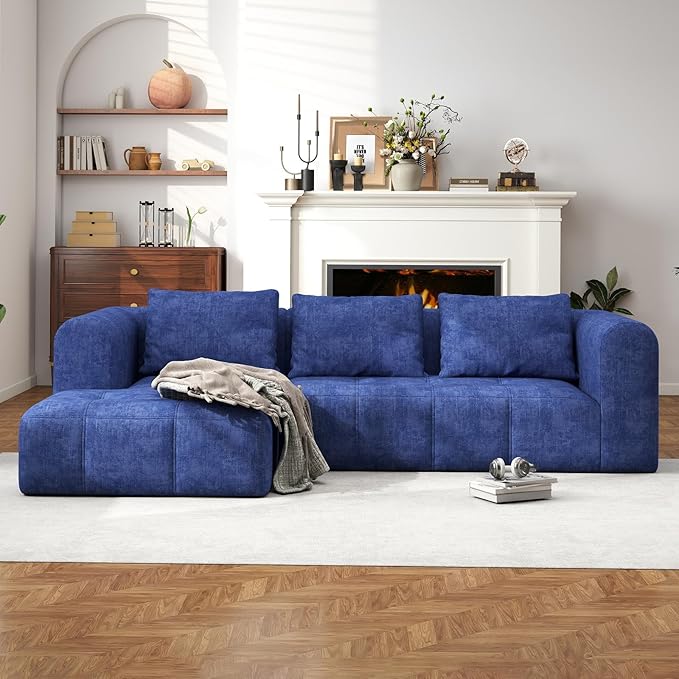 105 Modular Sectional Sofa Boneless Couch for Living Room Cloud Sectional Couch with Deep Seat L-Shape Sofa Upholstered Couches for Living Room Bedroom No Assembly Required Blue (Slub Fabric)