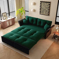 74.8 Queen Velvet Pull Out Sofa Bed 3-in-1 Convertible Sleeper Tufted Couch with 2 Soft Pillows Multi-Functional Folding Loveseat Bed Green