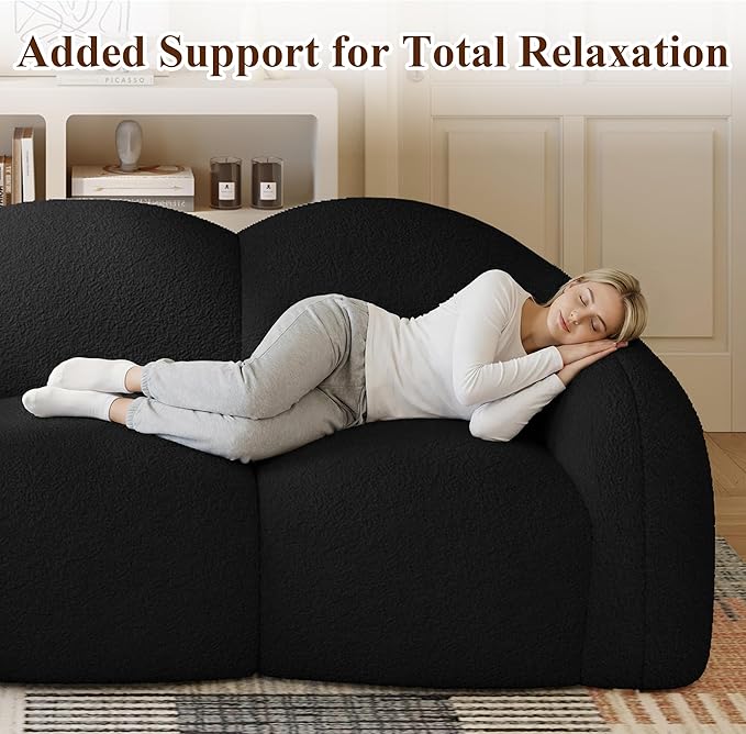 WJShome 90 Modern Curved Cloud Shaped Couches for Living Room Bean Bag Chair Lazy Floor Couch Cozy Leisure Boneless 3 Seater Sofa for Bedroom Apartment-No Assembly Required (Black)