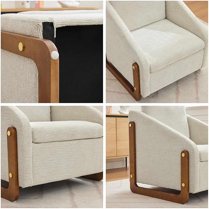 Chenille Accent ChairSingle Sofa Chair with Tilted ArmrestCozy Reading Chair for BedroomLiving Room Chair with Cushioned Backrest and Seat Holds up to 250lbs (Beige)