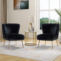 HULALA Home Velvet Accent Chair Set of 2 Modern Armless Upholstered Side Chair with Glam Gold Metal Legs for Vanity Living Room Bedroom - Black