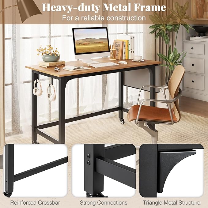 Giantex 8FT Conference Table 4 PCS 48 Rectangular Mobile Meeting Room Desk w/Removable Storage Bag &amp 2 Hanging Hooks Rolling Modern Seminar Boardroom Table for Office Conference Room Natural