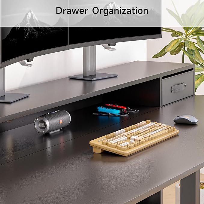 ONBRILL Standing Desk with Drawers 55x24 Inch Electric Stand Up Desk with 3 Drawers and Open Storage Shelf Adjustable Height 28-46 Inches for Home and Computer Workstation Black