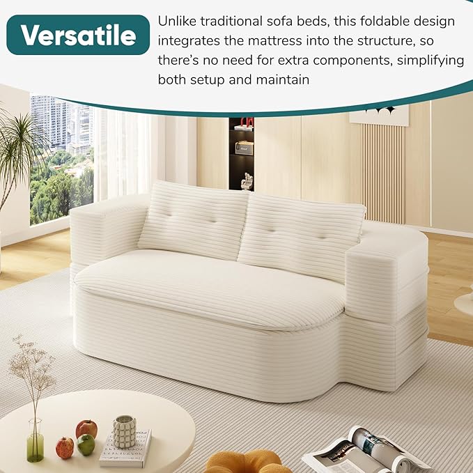JOYBASE 78in Sofa Couch Convertible Oversized Cloud Loveseat Minimalist Sleeper Sofa Bed for Living Room Apartment Office No Assembly Required (Cream White)