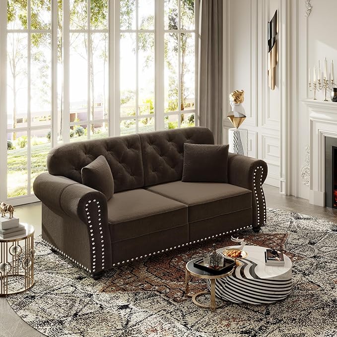 4 Pieces Chesterfield Sofa Set with Ottoman 1&amp 2&amp 3 Seater Comfy Tufted Velvet Couch with Rolled Arms &amp 6 Pillows Mid Century Modern Couch and Loveseat Vintage Living Room Sets Furnitur