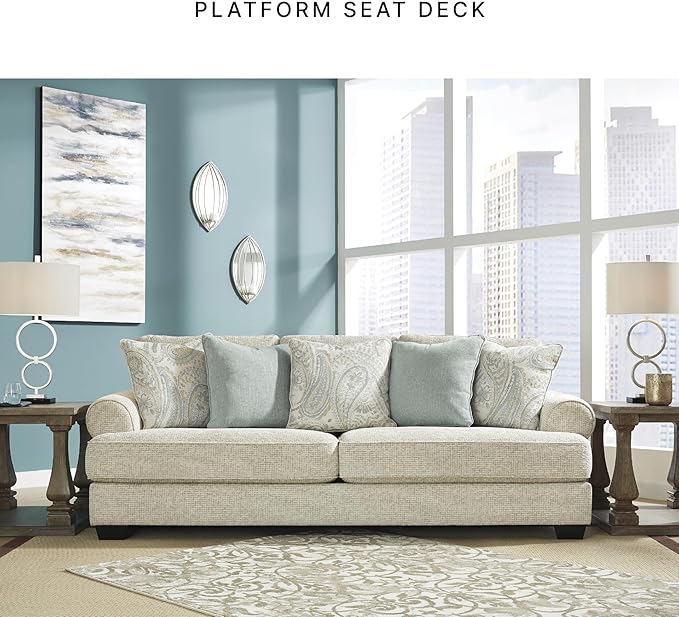 Signature Design by Ashley Monaghan Vintage Sofa with Accent Pillows Reversible Cushions and Rolled Arms Beige