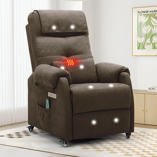 Power Recliner Chair for Adults Recliner for Small Spaces with Rollers Electric Chair with Massage and Heat USB and Type-C Charge Port Fabric Recliner Chair for Living Room Bedroom