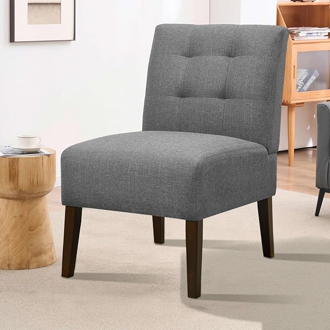 Anwick Gray Modern Accent Chair Mid Century Upholstered Living Room Chair with Wood Legs Comfy Small Accent Chair with Back for Small Spaces Office Bedroom Reading Spaces (Gray1)