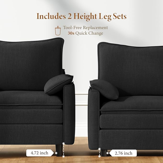 Vesgantti 74 Loveseat Sofa for Living Room Comfy Cloud Couch Deep Seat Chenille Modern 2 Seater Small Sofa with Armrest Pillow Easy Assembly for Small Spaces Black