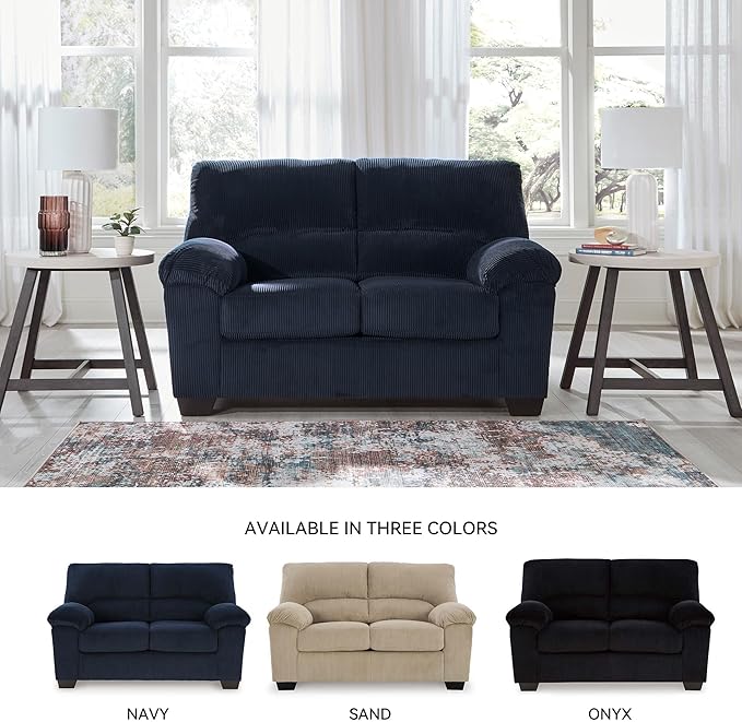 Signature Design by Ashley SimpleJoy Contemporary Loveseat for Living Room Blue
