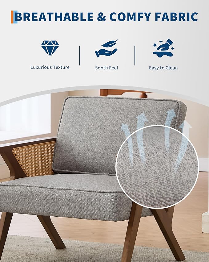 GarveeHome Linen Accent Chairs Mid-Century Modern Armchair with Wood Legs for Living Room Bedroom Waiting Room