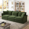 120 Slipcovered Modular Cloud Sectional Sofa Deep Seat Chenille U Shaped Couch with Removable Covers 3-Seater Sofa for Living Room (Green) | Slipcovered