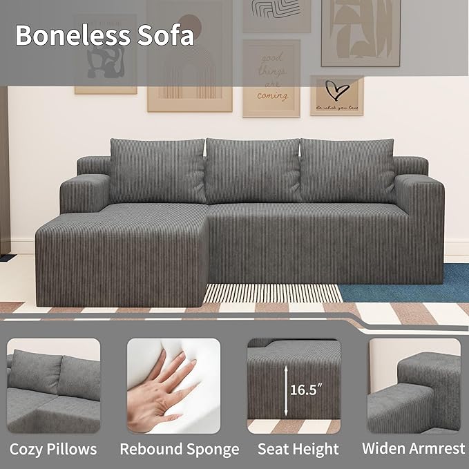 87 Modular Sectional Sofa Cloud Sectional Couch with Deep Seat Modern Modular L-Shape Sofa with Chaise Cozy Boneless Couches for Living Room Small Spaces No Assembly Required