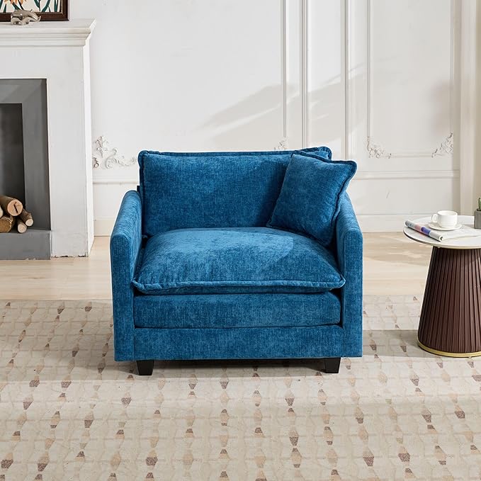 ERYE Single Cloud Cushion Chair Seat Modern Chenille Upholstered Accent Armchair for Living Room Bedroom and Office Pillow Included