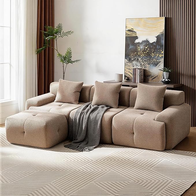 104 Modular Sectional SofaModern L-Shaped Couch Boneless Couch Filling with Spring and Foam Soft Pineapple Lattice Material with Movable Ottoman for Living Room - No Assembly