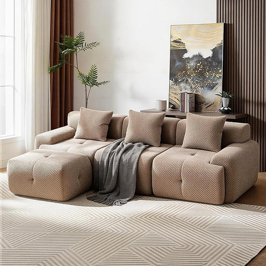 104 Modular Sectional SofaModern L-Shaped Couch Boneless Couch Filling with Spring and Foam Soft Pineapple Lattice Material with Movable Ottoman for Living Room - No Assembly