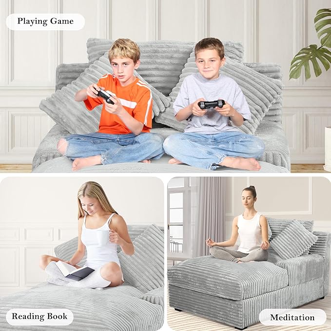 59 Inches Chaise Lounge Indoor with Adjustable Backrest Single Sleeper Sofa Chair with Lumbar Pillows Upholstered Sofa Bed for Living Room Bedroom Office
