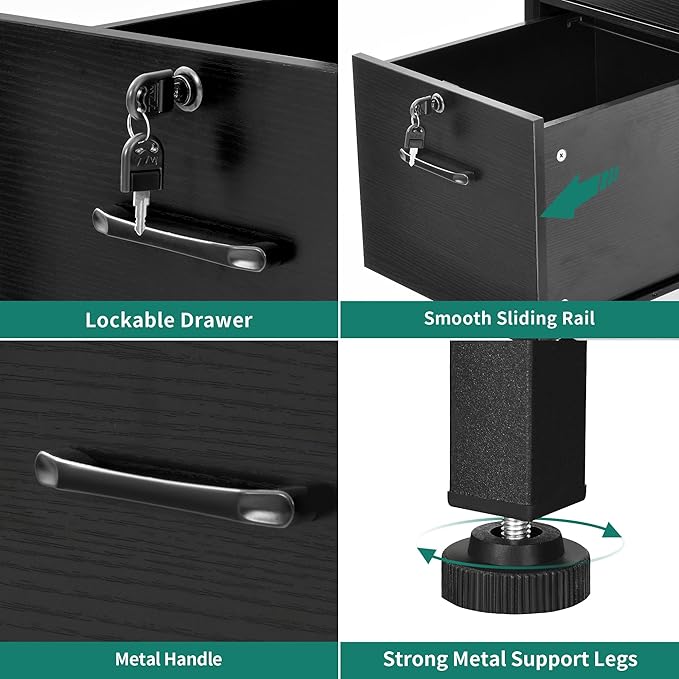 YITAHOME Computer Desk with Drawers &amp Hutch 59.1 Office Desk with LED Lights &amp Power Outlets Gaming Desk with Monitor Stand &amp Storage Shelves Black