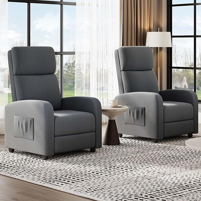 Garvee Recliner Chair for Adults Set of 2 PU Leather Lazy Recliner Ergonomic Adjustable Single Sofa Enhanced with Side Pocket Tall Back Wide Arms &amp Padded Seat Home Theater Seating for Living R
