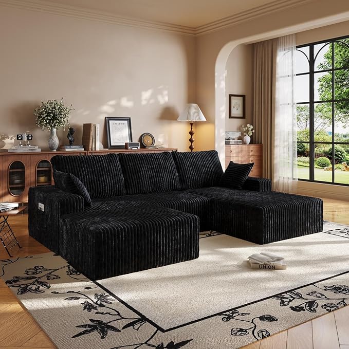 108 U Shaped Sectional Couch with Ottoman Corduroy Modular Sectional Sofa with Deep Seat Modern Modular L-Shape Sofa Couch with ChaiseUpholstered Boneless Couches for Living Room Bedroom