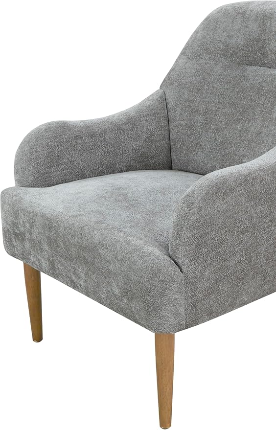 Chenille Armchair Modern Style Accent Chair with Wood Legs Comfy Design for Living Room Bedroom Office Gray