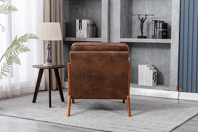JOYBASE Lounge Arm Chair Mid Century Modern Accent Chair Wood Frame Armchair for Living Room Bedroom (Coffee Microfiber)