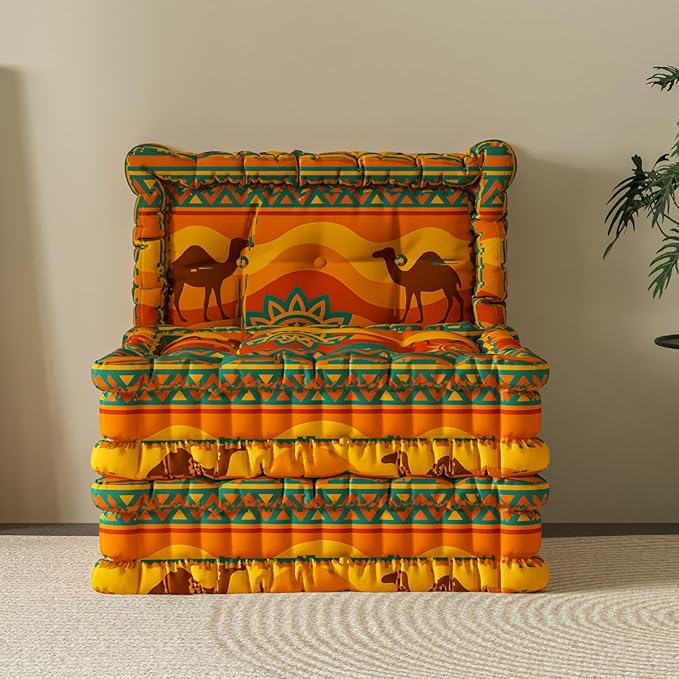 WOWMAX Floor Sofa Couch Boho – Convertible Lazy Sofa Chair Futon Sleeper with Backrest Oversized Floor Mattress for Meditation Gaming Reading &amp Bohemian Home Decor – Boho Sunset