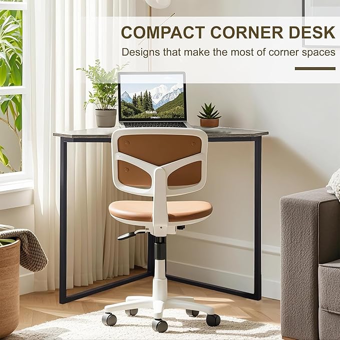 VECELO Corner DeskOffice Tables for Living Room for Small Space Triangle Computer Desk with Steel Frame Corner Shelves with Metal Frame Writing Desk for Workstation Classic Grey 33.1 2 Set