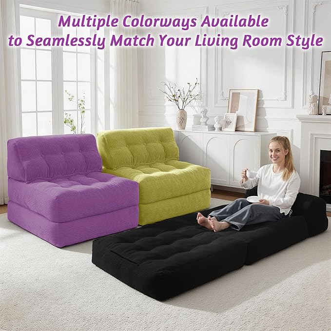 HABUTWAY Folding Sofa Bed Convertible Sleeper Chair Bed with Pillow &amp Handle Foldable Mattress with Back Support Portable Single Couch Comfy Floor Sofa Lounge for Living Room Bedroom(Dark Purp