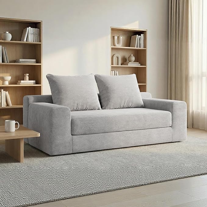 Convertible Sofa Bed 3 in 1 Loveseat Folding Couch Bed Foldable - Boneless Couch &amp Floor Futon Sleeper Corduroy Pull Out Sofa Bed with 2 Pillows for Living Room