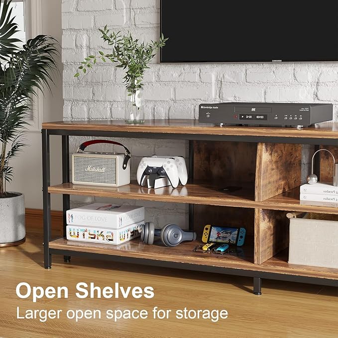MUTUN Corner TV Stand with Power Outlet Corner Entertainment Center for 32 43 50 55 60 Inch TV Industrial Media Console Table for Living Room Bedroom 55 Inch Rustic Brown