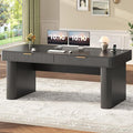 SEDETA Office Desk with 2 Drawers 59 Fluted Computer Desk with Storage and Power Strip Wood Executive Desk Writing Desk for Home Office Living Room Bedroom Black