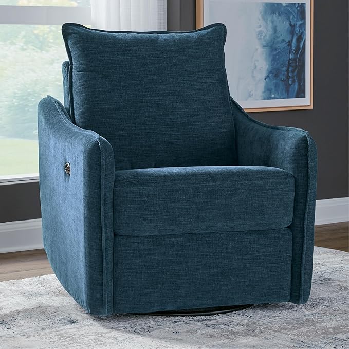 Signature Design by Ashley McBurg Contemporary Swivel Power Recliner with USB Charging Blue