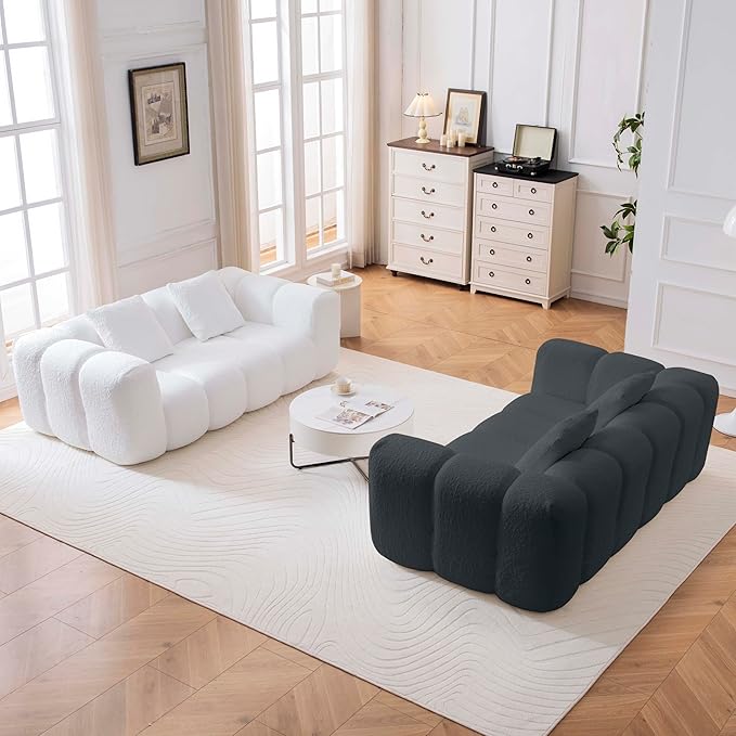 Loveseat Sofa Comfy Deep Seat Boneless Couch with 2 Pillows Modern Cloud Couch Upholstered 3-Seater Boucle Couches for Living Room Bedroom Apartment(Grey)