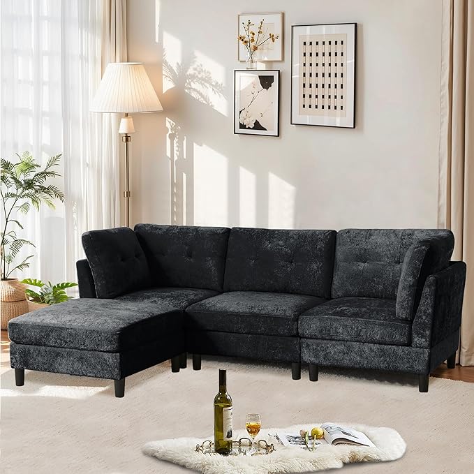 100 Sectional Couches for Living Room Modular Sectional Sofa Couch Modern Linen L Shaped Couch 4 Seater Convertible Sofa for Living Room Apartment Office Dark Grey