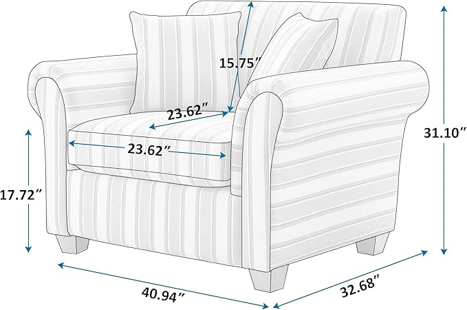 VANOMi 40 W Oversized Accent Chair Oversized Reading Chair for Living Room Comfy Reading Nook Chairs for Bedroom Upholstered Large Chair Armchair Single Sofa for Small Space (Navy Stripe)