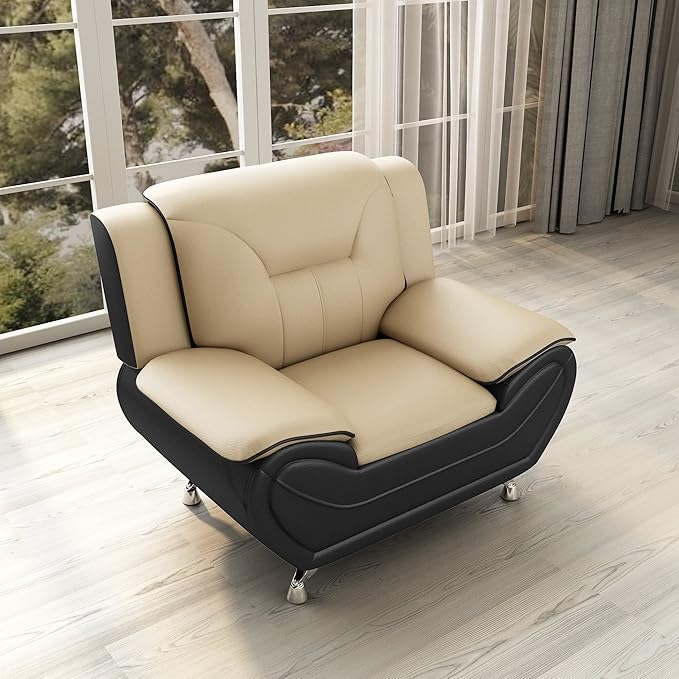 Michael Modern Faux Leather Upholstered Stainless Steel Legs Living Room Chair Camel/Black