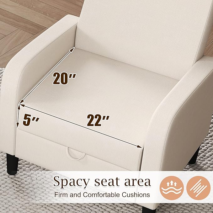 DAGONHIL Living Room Chair Upholstered Accent Chair Reading Chair for Bedroom Linen Fabric Armchair Single Sofa for Living Room/Office/Library (Beige 1 Pack)