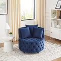 Velvet Upholstered Swivel Chair for Living Room with Button Tufted and Movable Wheels Including 3 Pillows Blue