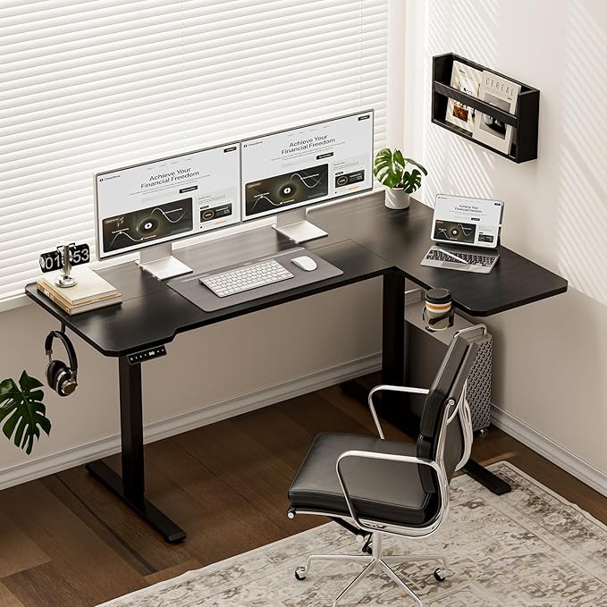 51 Reversiable L-Shaped Electric Standing Desk Adjustable Height Gaming Stand Up Corner Desk Sit Stand Home Office Computer Desk with Splice BoardBlack Top