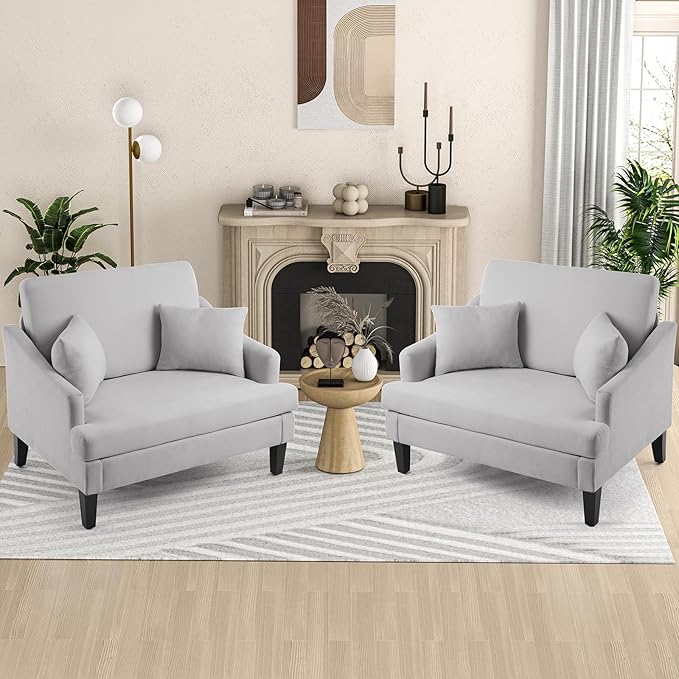 Bezseller 41 Oversized Accent Chair Comfy Living Room Chair with 2 Pillows Upholstered Mid Century Modern Armchair with Deep Seat Reading Chair for Bedroom Apartment Office Light Grey