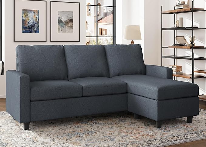 HONBAY Convertible Sectional Sofa Couch L Shaped Couch with Reversible Chaise Mid Dark Grey