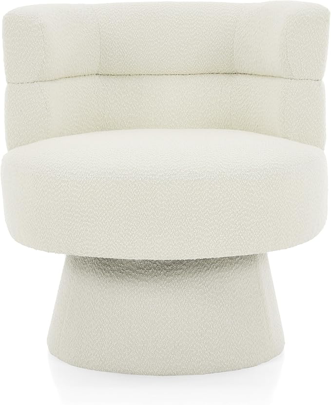 Merax Boucle Swivel Chair 360° Rotating Modern Accent Chair with Ergonomic Support for Living Room Bedroom Home Office Cream White