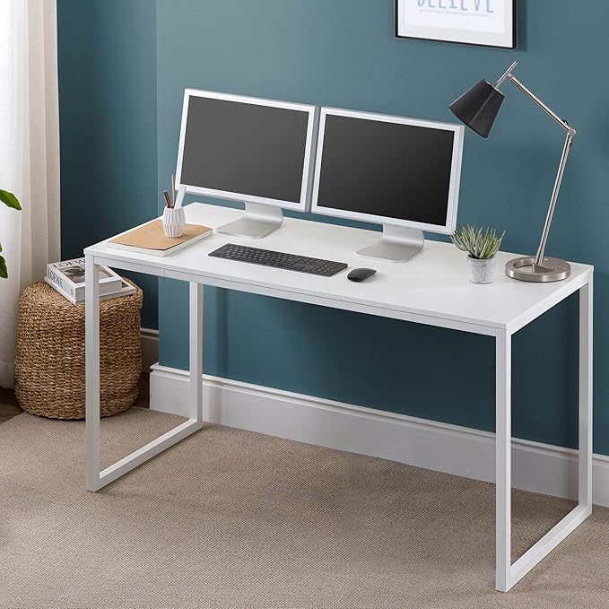 Zinus Jennifer 55 Inch White Frame Desk Computer Workstation Office Desk Easy Assembly White