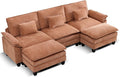 URRED Cloud Couch Modular Sectional Sofa 122 Modern U Shaped Deep Seat Sofa with 2 Ottomans &amp Pillows Ultra Comfy Chenille Couches for Living Room Bedroom or Apartment Orange
