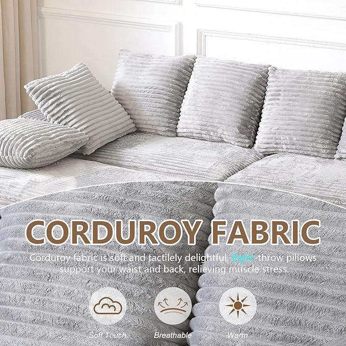 Sectional Sofa with Storage OttomanModern Cloud Couch with Deep Seat Modular Sectional Couches for Living Room Apartment Office
