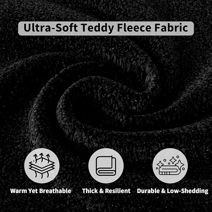 Sectional Couches for Living Room 6 Seat Sectional Sofa with Bluetooth Speaker/RGB Light/Charging Station Teddy Fleece U Shaped Couch with Storage Ottoman and Reversible Chaise Lounge - Black