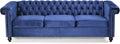 GDFStudio Noble House Parkhurst Tufted Chesterfield Velvet Sofa in Midnight Blue and Brown