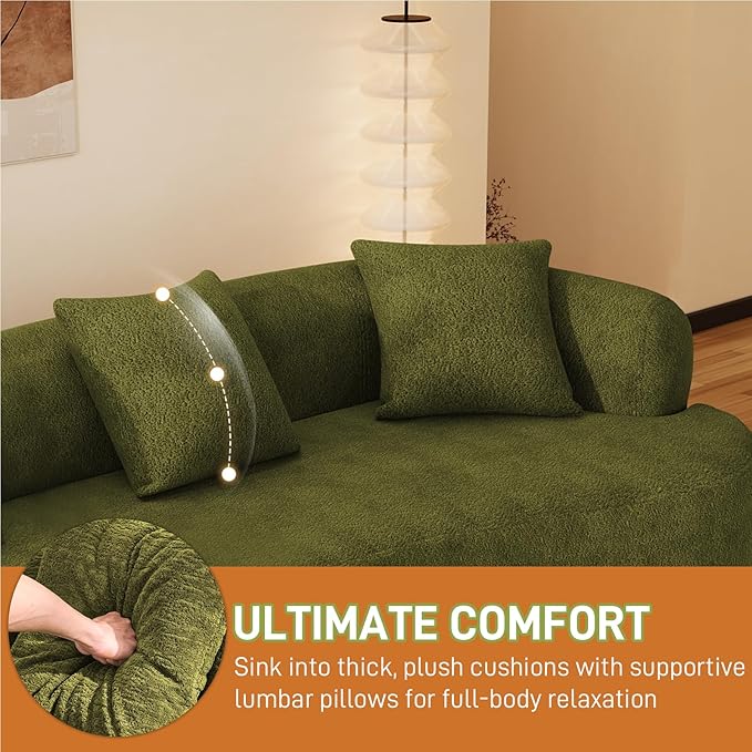 107 Curved Sofa for Living Room Modern Chenille Cloud Couch Sofa Luxury Plush Extra Deep 4-Seater Oversized Boucle Couch for Small Spaces Apartment‌ No Assembly Required Green