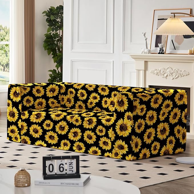 Loveseat Sofa Boneless Couch in a Box with Sunflowers Print Small Couch for Small Spaces High-Resiliency Memory Foam No Assembly Required for Living Room Bedroom Office